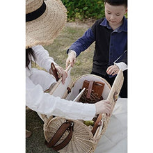 Storage Baskets,Large Rattan Crossbody Picnic Basket Handmade Wicker Weave Camping Trip Lunch Baskets Food Storage Cylindrical Basket Outing
