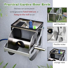 Heavy Duty Hose Reel Cart with Storage Table, Stainless Steel Aluminum Alloy Construction, for Outdoor Use with High Pressure Water Gun(Hose Cart+15m Pipe)
