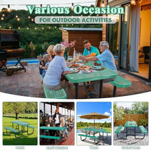 esheno 6FT Rectangular Outdoor Picnic Table with Attached Benches, Heavy-Duty Expanded Metal Mesh Patio Table, Commercial-Grade Outdoor Seating for Park, Backyard, Deck, Lawn, Green