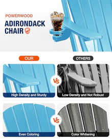 POWERWOOD Adirondack Chair with Cup Holder: Adirondack Chairs set of 4 Plastic HDPE Material Furniture - Composite Fire Pit Chairs Foldable for Outdoor/Backyard/Garden/Lawn/Deck/Porch/Patio