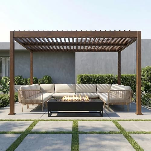 Kingdura Louvered Pergola 10'x12', Outdoor Pergola with Adjustable Louvered Roof, Reinforced Aluminum Frame Hardtop Gazebo for Patio Garden Deck Backyard, Wood Grain