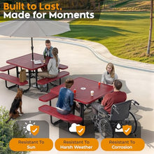 OUTTANS Commercial Metal Picnic Table (Red, 46 in Square, Punched Steel)