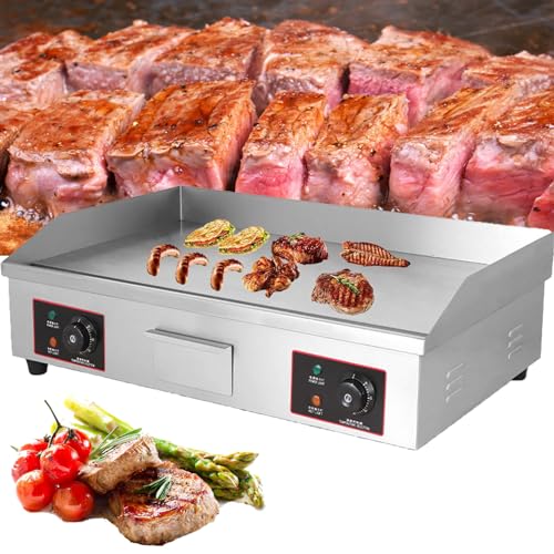 XQZMZSCP Commercial Electric Griddle, 4400W Electric Flat Top Grill, Stainless Steel Electric Countertop Griddle w/Drip Hole, Countertop Griddle for Pancake (822)