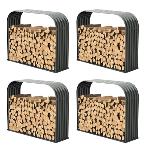 ANLEOLIFE Element Gray Outdoor Firewood Rack, 4-Pack with Corrugated Roofs