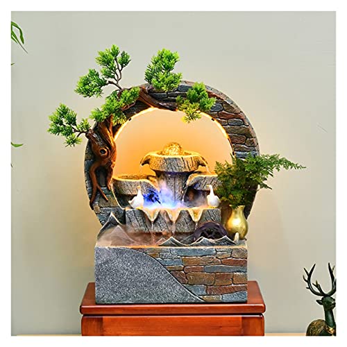 Indoor Small RockeryCreative Waterwheel Landscape Bonsai Chinese Style Living Room Desktop Office Decoration Gift and Decoration (Color : A)