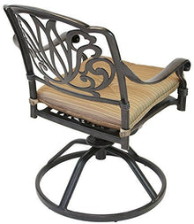 theWorldofpatio Elizabeth Cast Aluminum Powder Coated Dining Swivel Rocker - Set of 6 with Walnut Cushions - Antique Bronze
