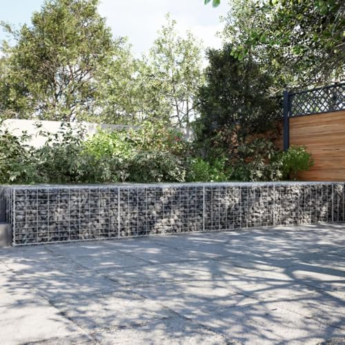 LKJVFCPW Large Gabion Basket for Landscaping, Galvanized Iron Garden Retaining Wall Cage, Sturdy Metal Mesh Container for Stone Filling, Outdoor Garden Border Planter, Silver
