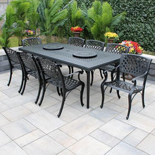 Oakland Living Modern Ornate Outdoor Mesh Aluminum 84-in Large Black Rectangular Patio Dining Set with Two Lazy Susans and Eight Chairs