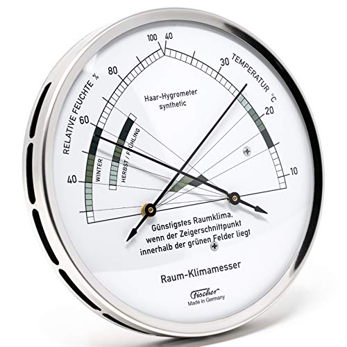 Fischer 1222-01 – Indoor Climate Hygrometer and Room Thermometer – 130 mm Stainless Steel Humidity Meter Made in Germany