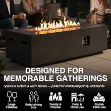 HillAethel 60-Inch Rectangular Propane Fire Pit Table, 60,000 BTU Concrete Outdoor Gas Fire Pit Table with Waterproof Cover, Tank Seat, Free Lava Rocks, for Outside Patio Backyard, Dark Grey