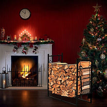 Wood Lumber Storage Indoor Outdoor Wrought Iron Fireplace Firewood Stand 43.5 Inch Long Black Sand Grain Matte Rectangle with 4 Tools 2 Large Hooks