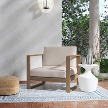 Linon Silas Natural Eucalyptus Outdoor Chair with Beige Cushions