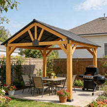 12x10ft Cedar Wood Gazebo with Gable Roof,Outdoor Hardtop Gazebo with Galvanized Steel Roof for Backyard Patio