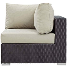 Modern Outdoor Patio Lounge Sofa, Chair and Coffee Table Fire Pit Set, Fabric Rattan Wicker, Beige