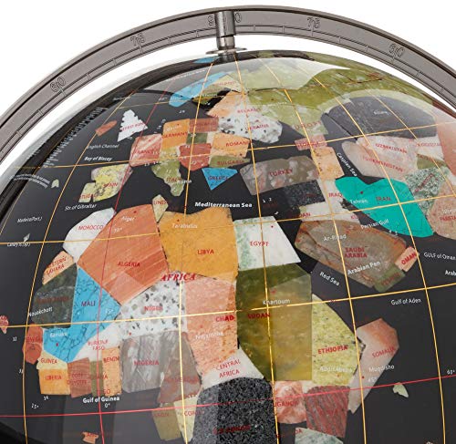 Unique Art Since 1996 Black Onyx Ocean Gemstone World Globe with Silver Stand