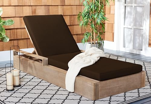 Safavieh Couture Outdoor Collection Lanai Solid Wood Chaise Lounge Chair Natural/Dark Brown