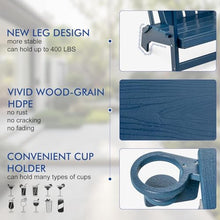 HGTRH Folding Adirondack Chair, All Weather Stable Gun-Leg Design Fire Pit Chairs with Cupholder for Outside Navy Blue 4pcs