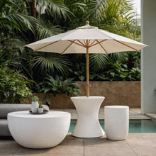 MPG Planters Oyster White Stone Round Plaster Outdoor Bistro/Umbrella Table
