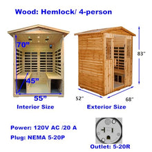 Xmatch Far Infrared Wooden Sauna Room 4 Person Outdoor Natural