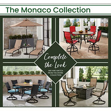 Hanover Monaco 5-Piece Outdoor Patio Dining Set with 4 Cushioned Swivel Rocker Chairs and 51" Round Tile-Top Table, Brushed Bronze Finish Tan