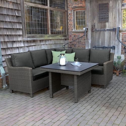 KETTLER Palma Modular Wicker Corner Set with 37-inch Dining Table (Canvas Coal)