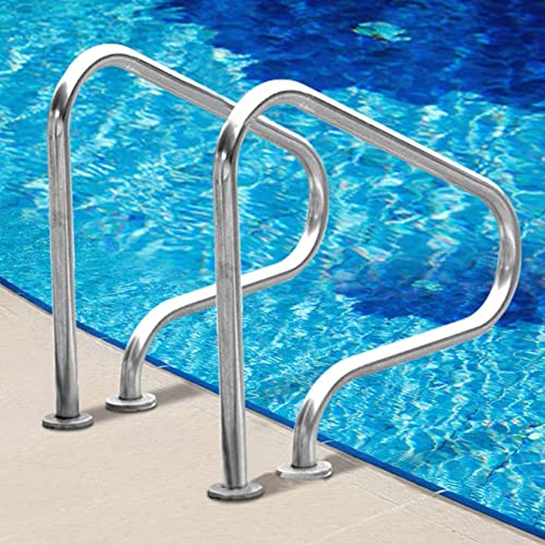 Pool Ramps Pool Hand Rail, Easy to Mount Handrail, 304 Stainless Steel Pool Stair Rail with Base Plate and Handle Cover,Silver ()