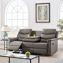Eafurn Grey Faux Leather Double Recliner Loveseat Sofa with Console 78.74
