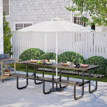 8 Ft Heavy Duty Metal Picnic Table with Umbrella Hole, Seats 10, Black