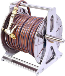 Hose Reel Cart Stainless Steel Water Pipe Reel, Garden Metal Hoses Reels for Watering Plants,Cleaning Floor,Car Washing(Rack+50m Hose)