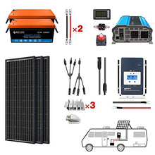 ACOPOWER 400Ah Battery 600W Solar Power System: 2PCS 200Ah Lithium Batteries+3000W Inverter+3PCS 200W Mono Solar Panels+50A MPPT Controller, for RV Boat 12V Off Grid Complete Solar Kit