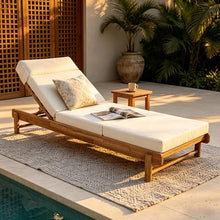 Christopher Knight Home Cole Outdoor Chaise Lounge, 4-Fold Cushion with Built-in Headrest, Acacia Wood Recliner Chair with Slatted Design, Patio Lounger with Adjustable Backrest, Light Teak+Beige