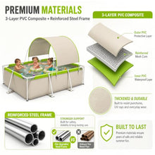 Foldable Pool with Canopy, 3-Layer PVC Rectangular Non Inflatable Pool