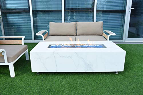 AMS Firepit | White Carrara Marble Porcelain Fire Table | Natural Gas 60’’ L x 28’’ W x 17’' H