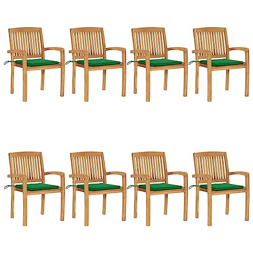 KUPTYERFG 8 Pc Solid Teak Patio Stacking Chairs with Cushions
