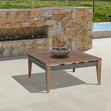 Armen Living Orbit Square Outdoor Patio Coffee Table in Weathered Eucalyptus Wood