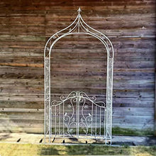 OREKPOT Metal Garden Arbors Wedding Arch with Door,Garden Arch/Rose Arch,for Roses, Climbers, Fruit, Archway or Peas,White