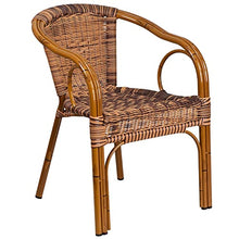 Flash Furniture 3 Pack Cadiz Series Burning Brown Rattan Restaurant Patio Chair with Dark Red Bamboo-Aluminum Frame