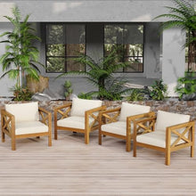 callmego Premium Outdoor Dining Chair Made from Solid Acacia Wood with Weather-Resistant Finish and Comfortable Cushioned Seat (Beige + Teak + Acacia Wood + Fabric + Waterproof Fabric-1)