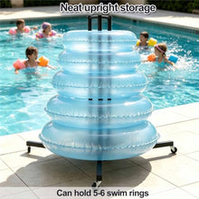 Asiwnshw Rolling Pool Float Storage Organizer, Swim Ring & Float Storage Rack, Swimming Equipments Drying Stand, Portable Stand Holders for Floats, Raft, Towel, Tools (Iron)