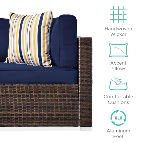 Best Choice Products 7-Piece Modular Outdoor Sectional Wicker Patio Set Brown/Navy