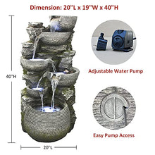Litedeer Homes Cascading Stone Water Fountain with LED Lights 40-Inch Gray