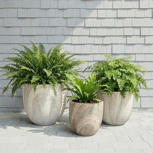 Creative Co-Op 3-Piece Lightweight Eco Stone Round Indoor/Outdoor Planter Set with Travertine Finish, Cream Color