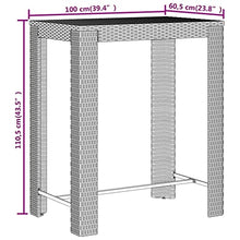 Fisinber 5-Piece Modern Garden Bar Set Grey 39.4"x23.8" Poly Rattan & Acacia Wood Outdoor Patio Furniture Set with Footrest for Balcony, Backyard, Terrace and Lawn Use