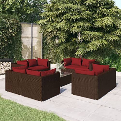 AJSEOYBS Outdoor Patio Set,Outdoor Garden Furniture,9 Piece Patio Lounge Set with Cushions Poly Rattan Brown,for Deck, Patio, Garden, Poolside, Backyard