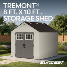 Suncast 8x10 Ft. Outdoor Storage Shed - Large Resin Outdoor Shed with Floor Included, Lockable Double Doors & Skylights. 547 Cu Ft Tremont Garden Resin Sheds for Lawn Tools, Riding Mowers, & Bikes