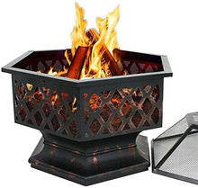SLGGPJBU Outdoor Fire Pit Outdoor Fire Pits Portable Metal Fire Pit Hexagon Design Fireplace Stove, with Mesh Screen Cover Fireplace Stove Wood Burning