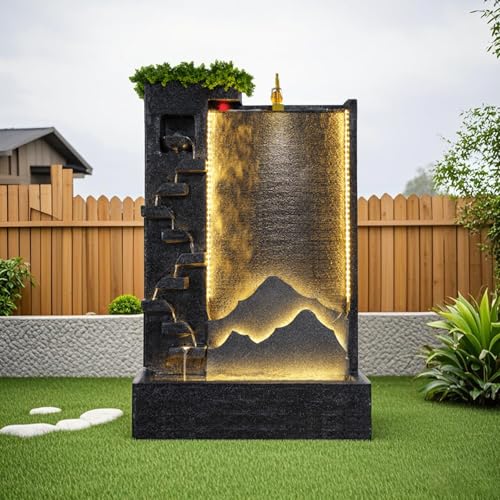 Outdoor Water Fountain with LED Light – Mountain View Decorative Water Feature for Garden, Patio, Yard, Balcony,Shop,Salon, Spa Decoration – Multi-Size Options Available (2526+2527)(2539)