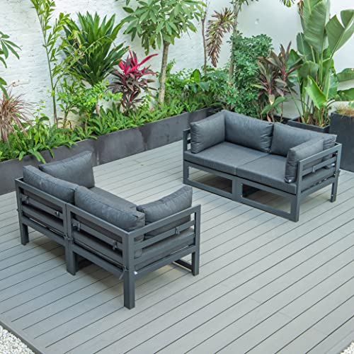 LeisureMod Chelsea 4-Piece Sectional Loveseat Set Black