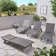 Great Deal Furniture Outdoor Wicker and Wood Chaise Lounge Set of 4 Gray