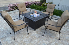 Santa Anita Outdoor Patio 4 Swivel Rocker Chairs and Square 42" Fire Pit Coffee Table Dark Bronze Cast Aluminum Premium Fabric Cushions